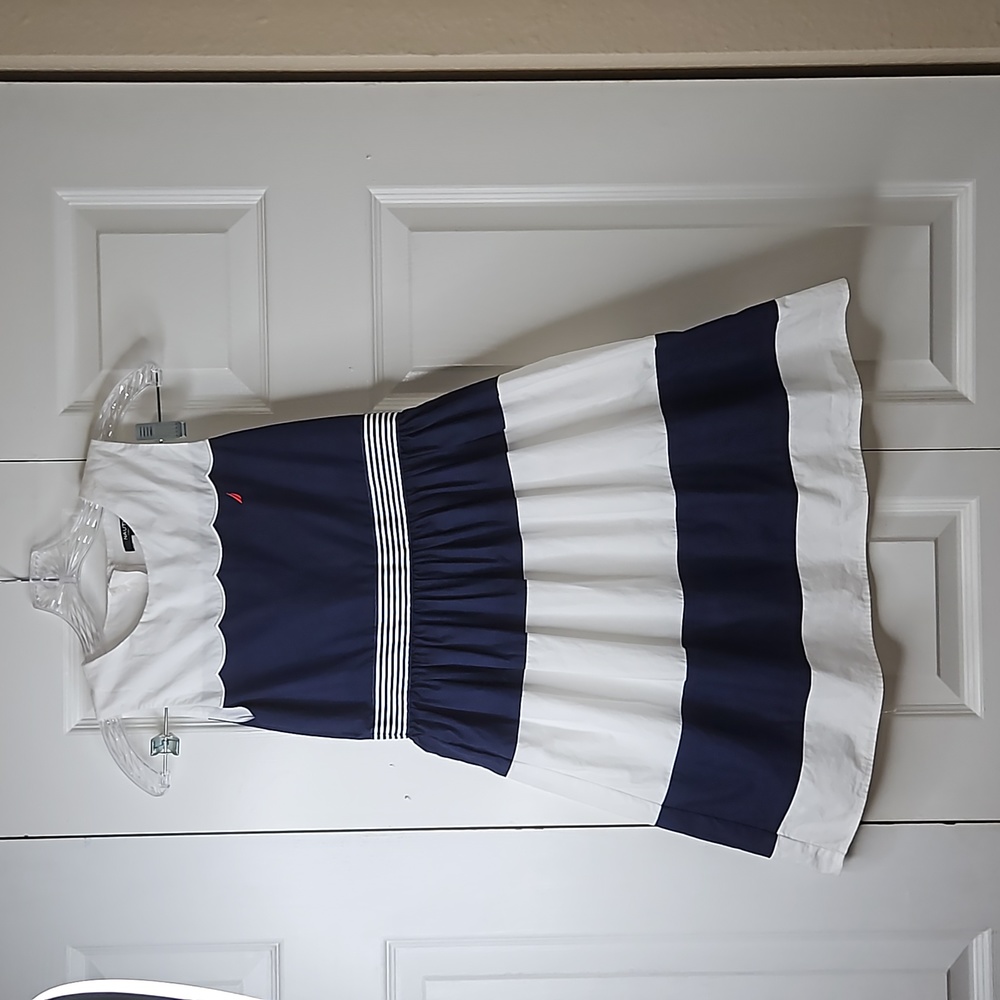 Nautical Girl Strip Blue White With Red Logo Dress Sz 12